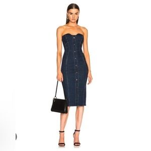 Veronica Beard Liza Strapless Denim Dress Dark Wash, Sz 8